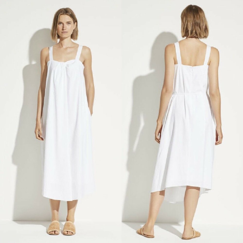 Vince White Linen blend Sleeveless Shift Lined Midi Dress Large
